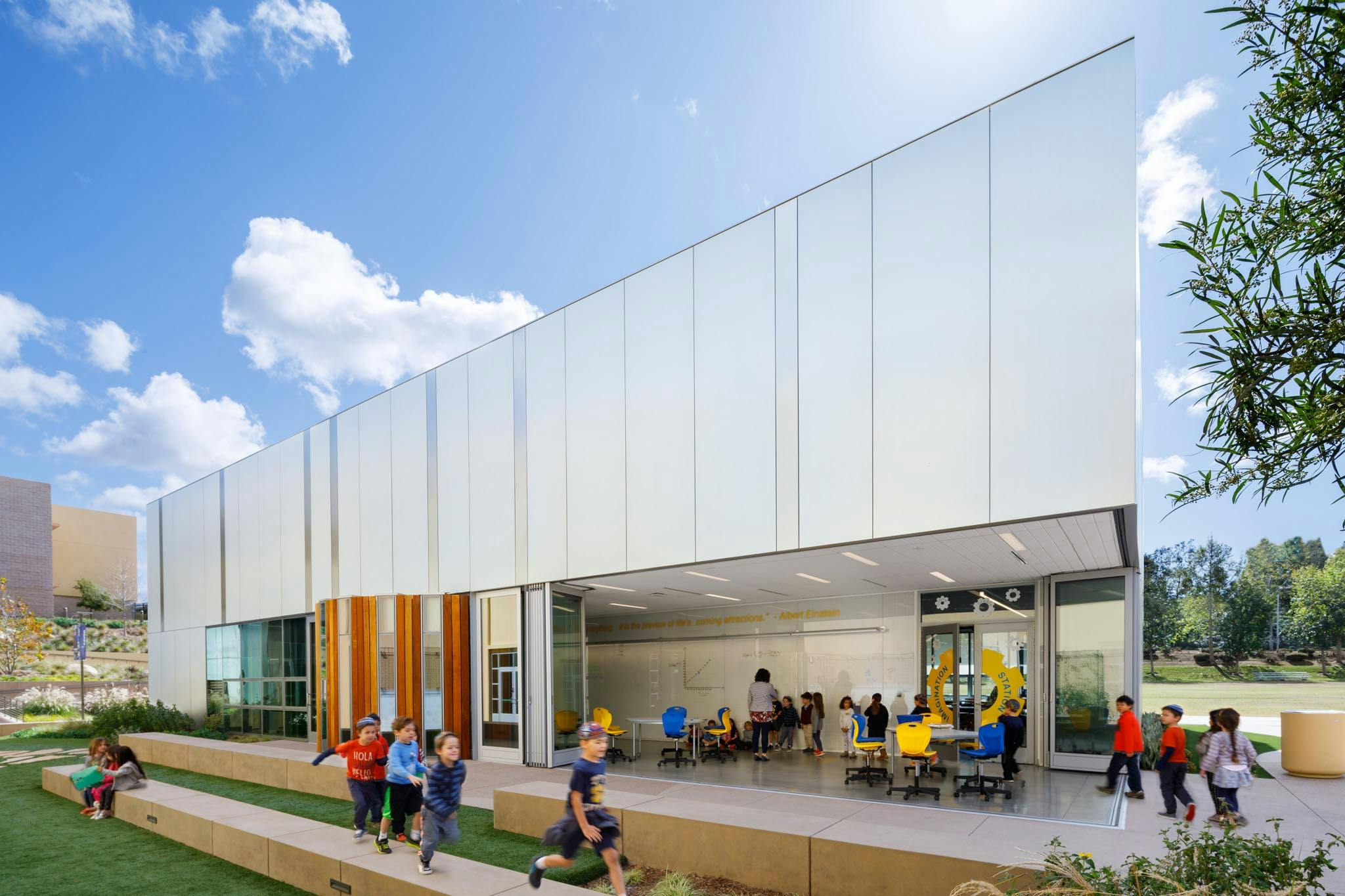 Tarbut V’Torah in Irvine, CA, with sliding glass walls created indoor/outdoor learning environment in the science building