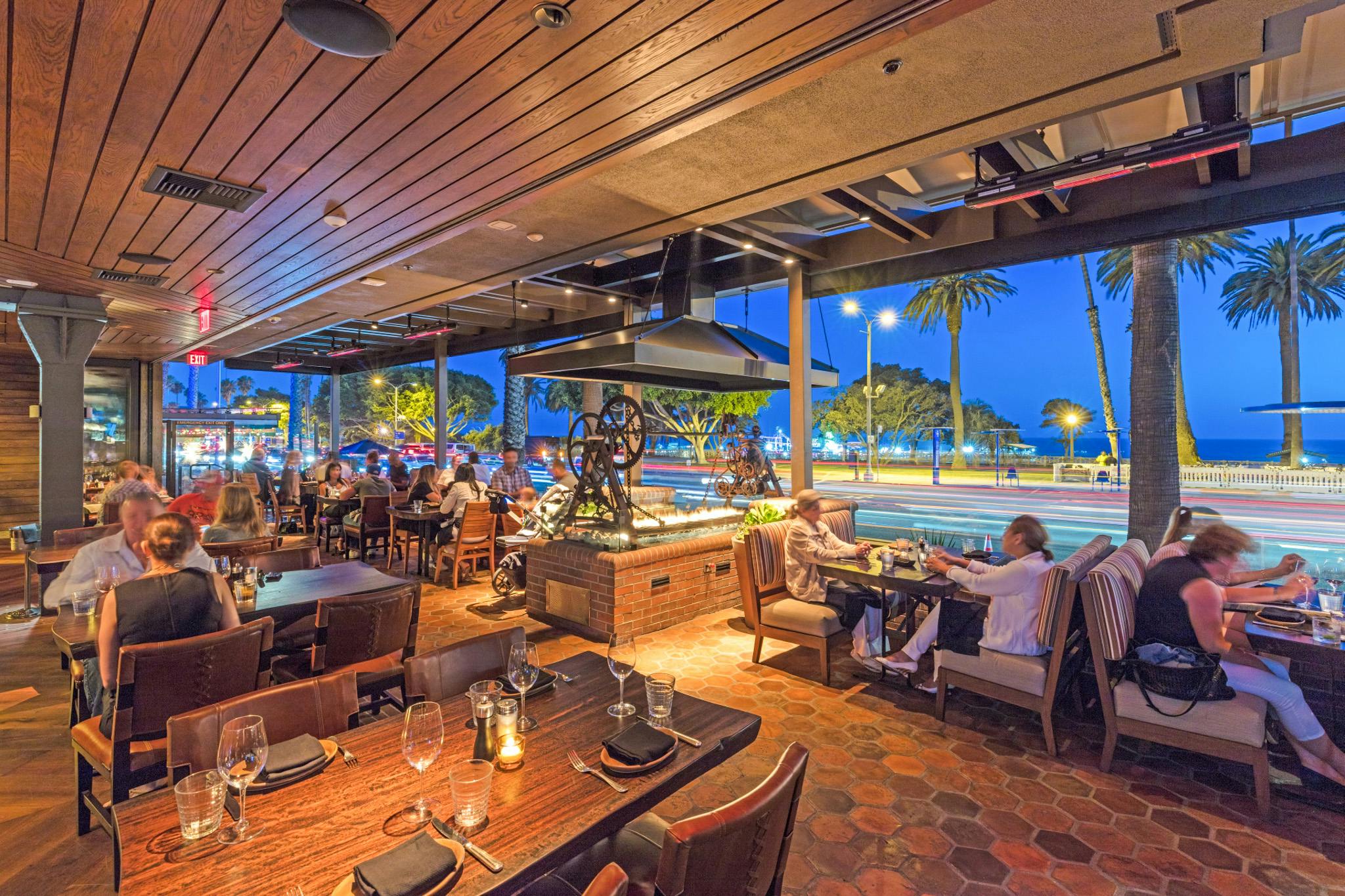 sliding glass door system in seaside restaurant