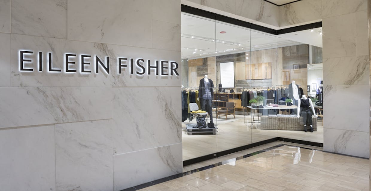 Eileen Fisher storefront with sliding glass doors