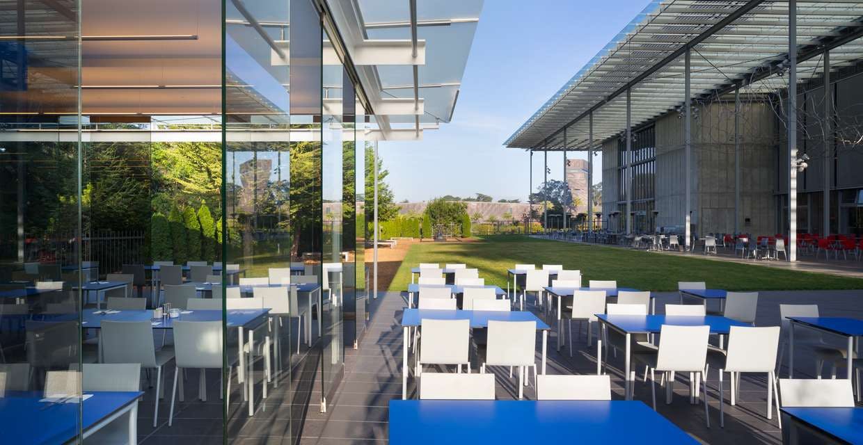 Cal Academy of Science cafe with frameless commercial patio door system-Restaurants Exterior